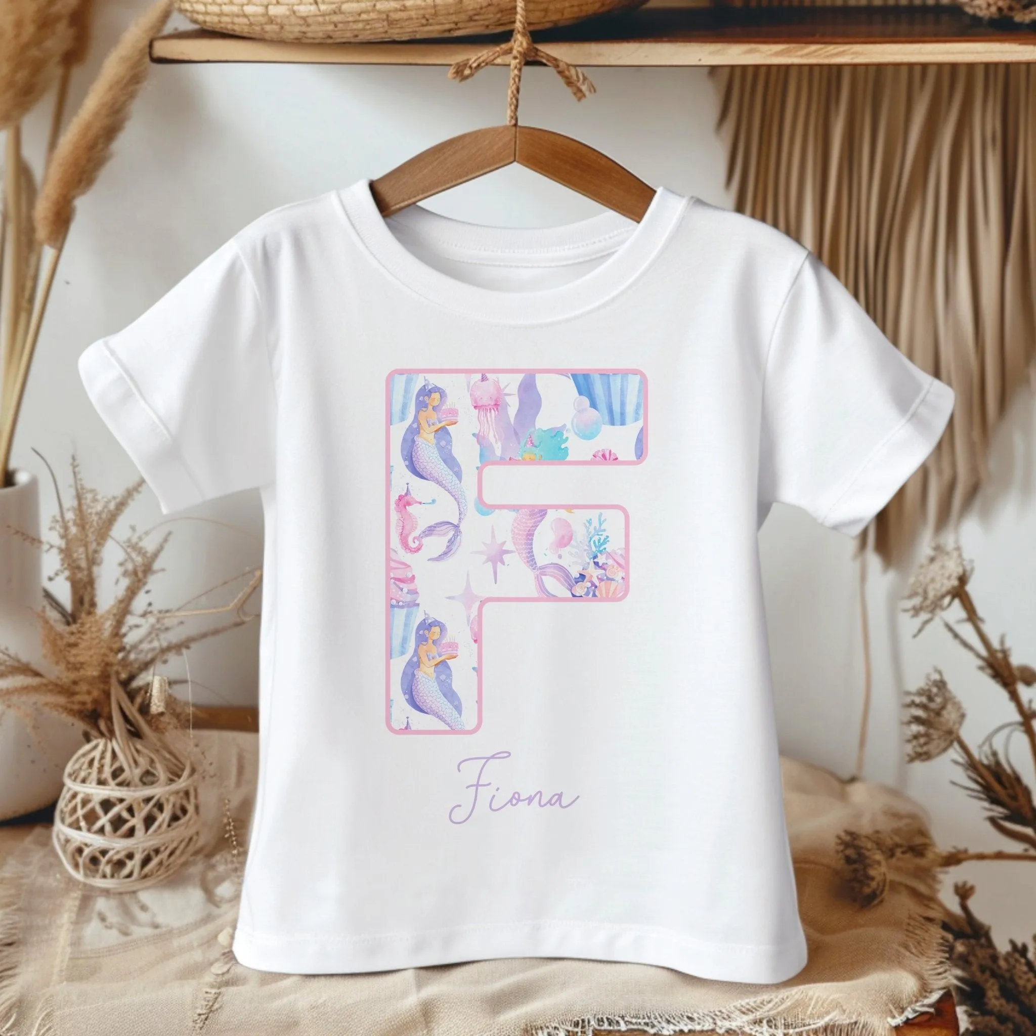 Personalised Name Mermaid Pattern Toddler & Kids T Shirt