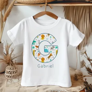 Personalised Name Safari Animals Theme Toddler & Kids T Shirt