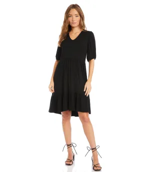 Petite Size Puff Sleeve Tiered Dress