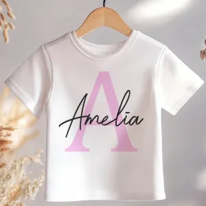 Pink Initial With Name Girl Personalised Toddler & Kids T Shirt