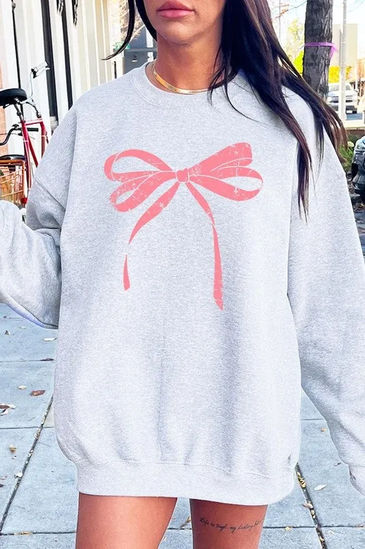 Pink Valentine Bow Graphic Plus Sweatshirt