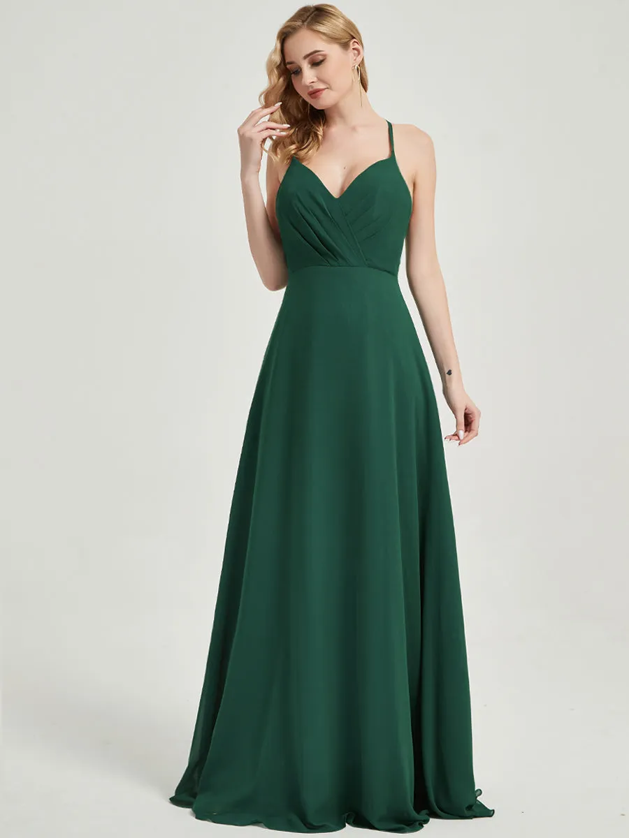 Plum Pleated Halter V-Neck Backless A-Line Chiffon Bridesmaid Dress