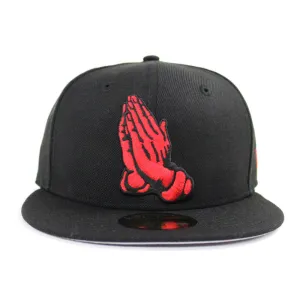 Praying Hands New Era 59Fifty Fitted Hat (Black Red Gray Under Brim)