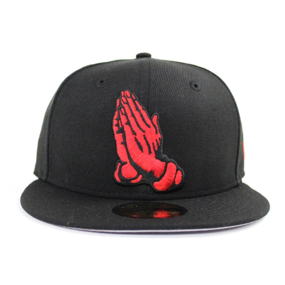 Praying Hands New Era 59Fifty Fitted Hat (Black Red Gray Under Brim)