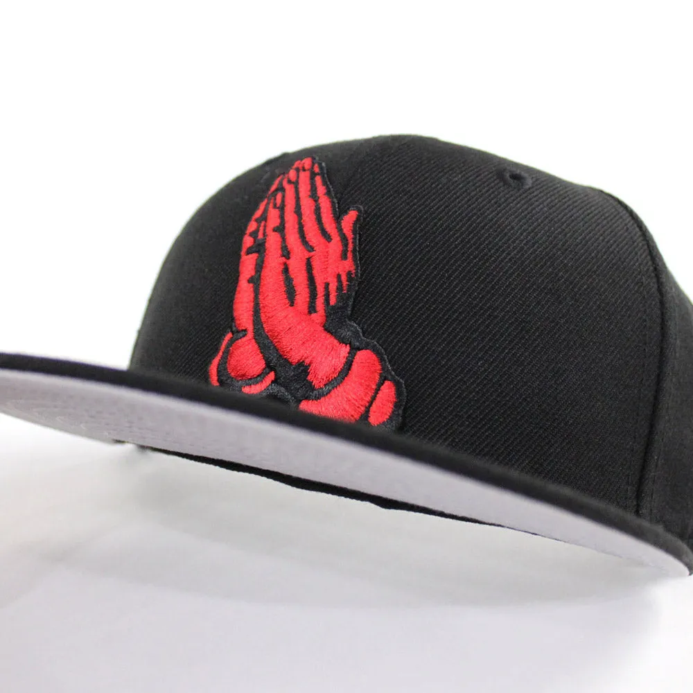 Praying Hands New Era 59Fifty Fitted Hat (Black Red Gray Under Brim)