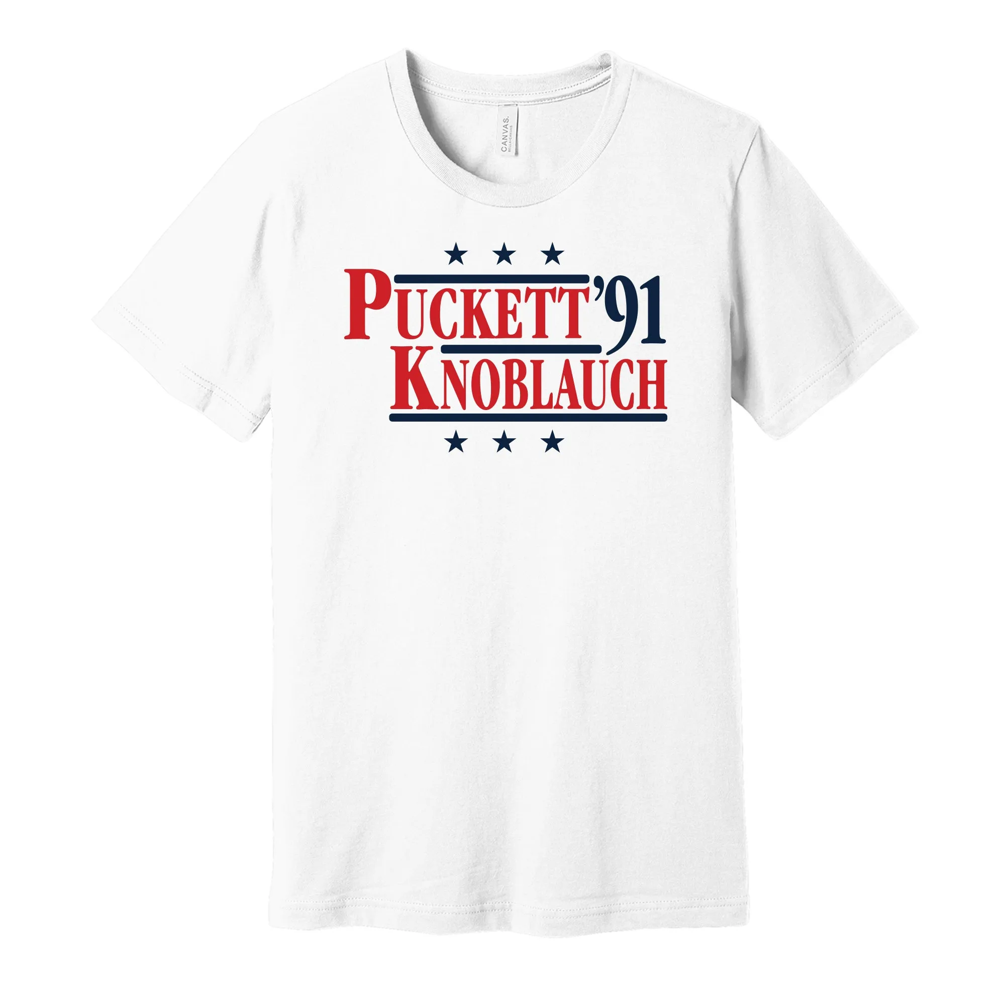 Puckett & Knoblauch '91 - Minnesota Baseball Legends Political Campaign Parody T-Shirt - Hyper Than Hype Shirts