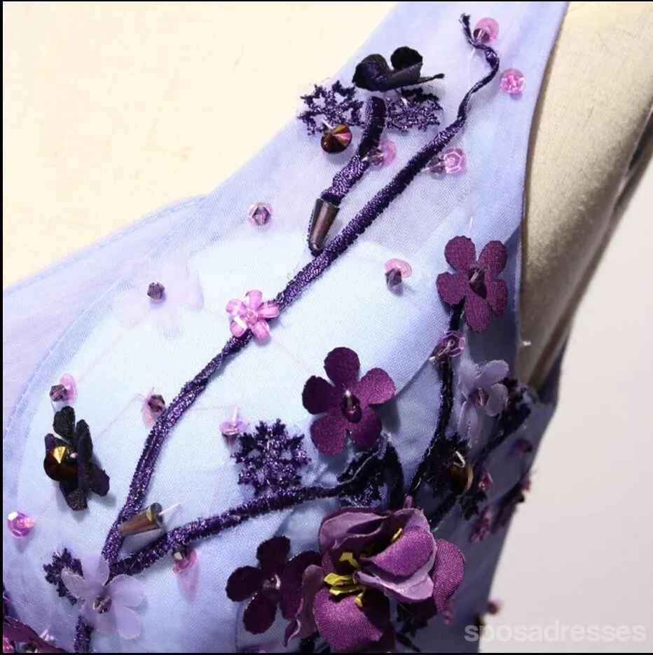 Purple V Neckline Two Straps Beaded Homecoming Prom Dresses, Cheap Cocktail Dresses, CM212
