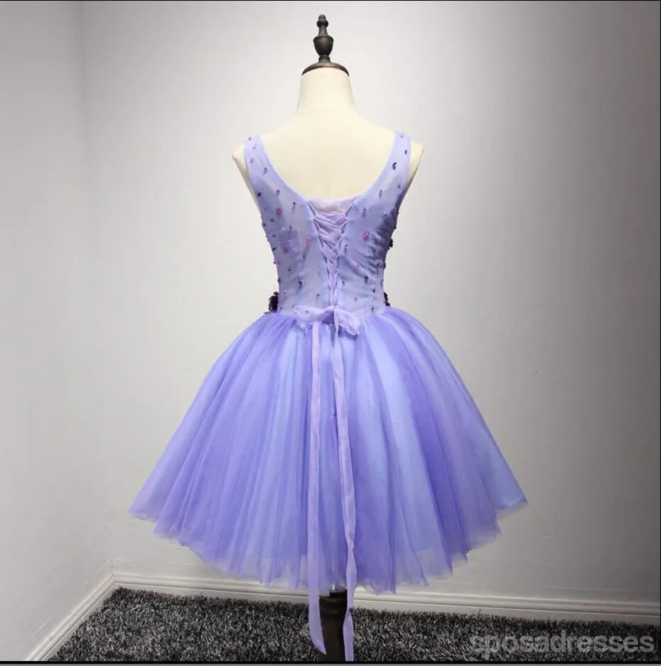 Purple V Neckline Two Straps Beaded Homecoming Prom Dresses, Cheap Cocktail Dresses, CM212