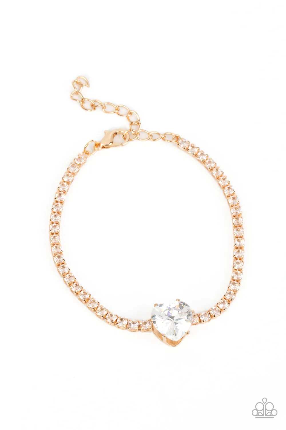 "Bedazzled Beauty" Gold White/Clear Rhinestone Chain & Heart Clasp Bracelet