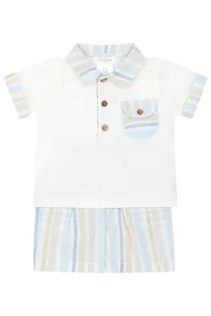 "Gideon" Blue Striped Polo Shirt & Shorts