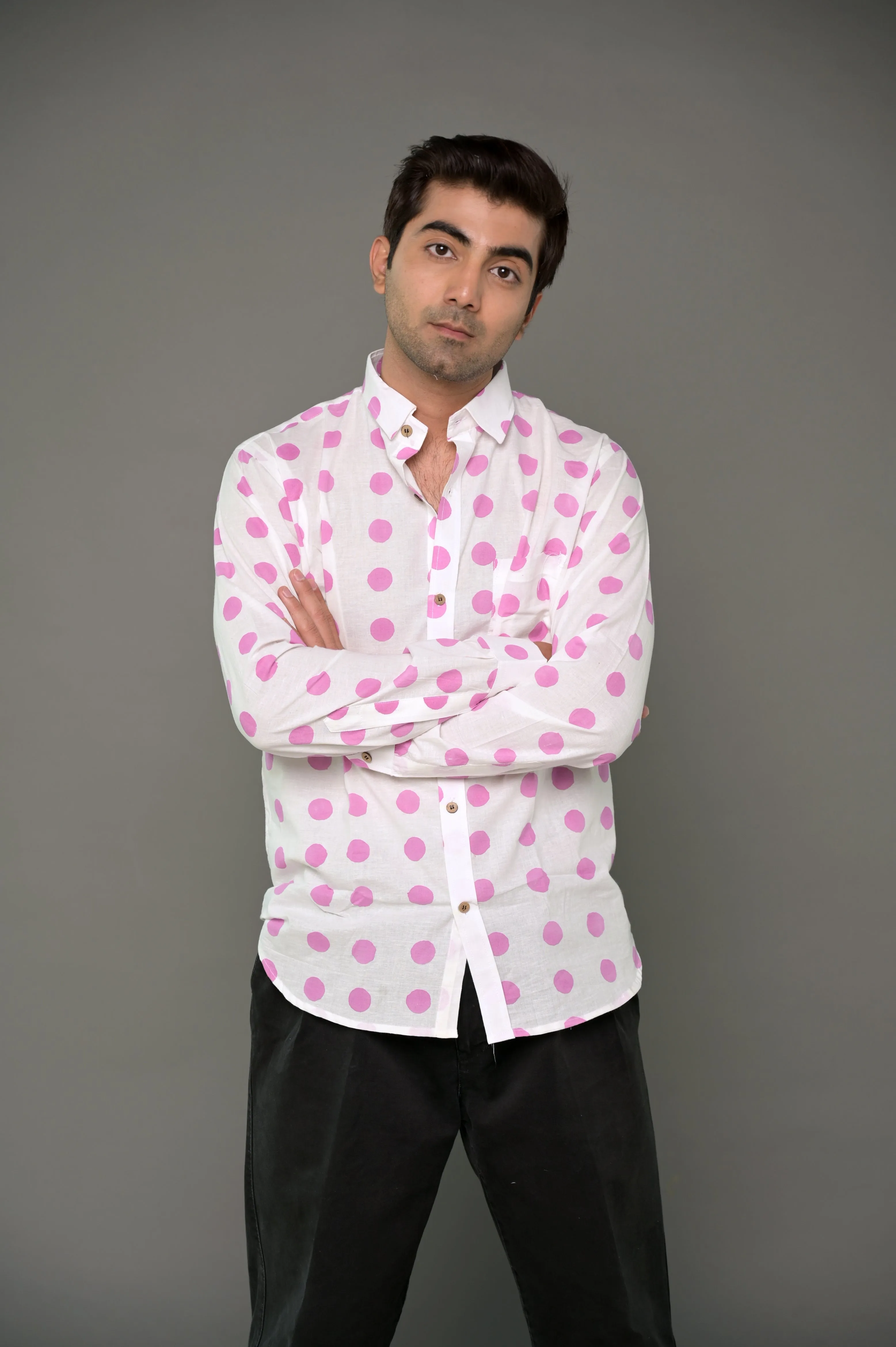 "Soulmate" Pink Polka Dot Cotton Shirt