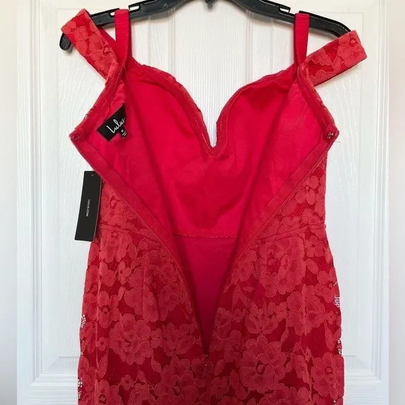 Red Lace Off the Shoulder Mermaid fit and flare long floor length maxi Dress