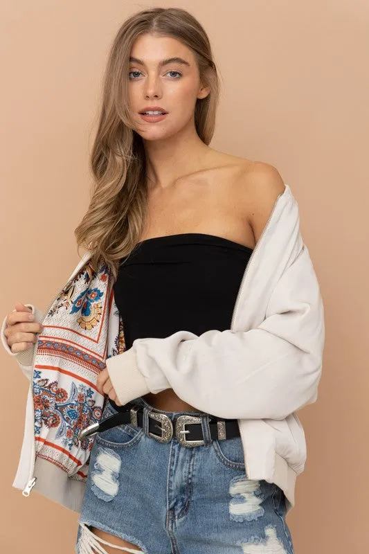 Reversible Satin Paisley Bomber Jacket, Blue B