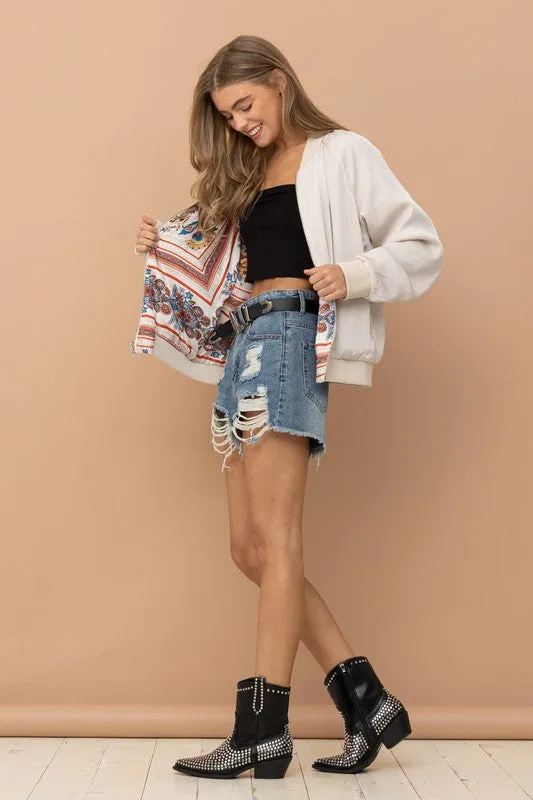 Reversible Satin Paisley Bomber Jacket, Blue B