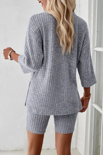 Ribbed Round Neck Top and Shorts Lounge Set (4 Colors)