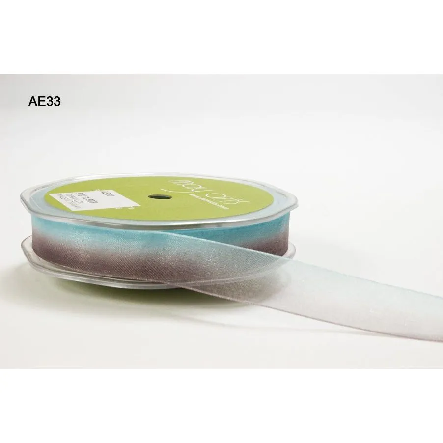 Ribbon - 5/8 Inch Sheer Ombre / Brown/Turquoise