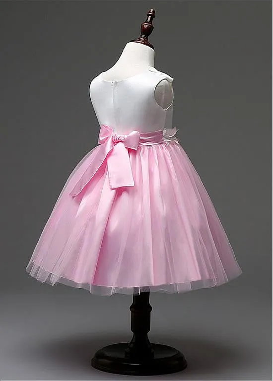 Satin & Tulle Scoop Neckline Ball Gown Flower Girl Dresses With Handmade Flowers