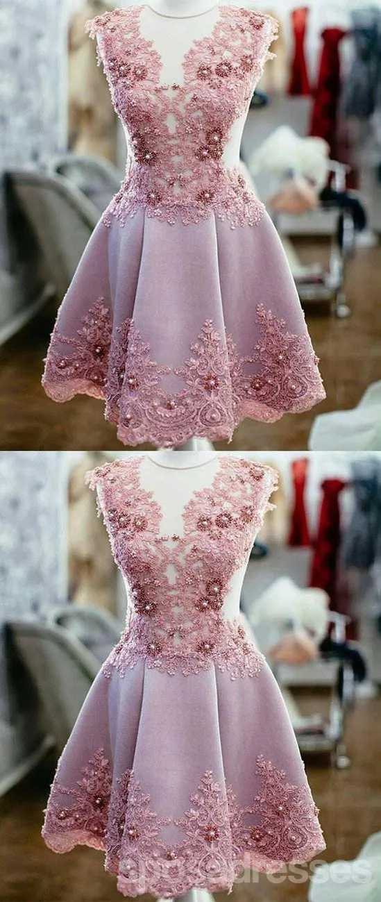 See Through Pink Lace Short Homecoming Dresses Online, CM676