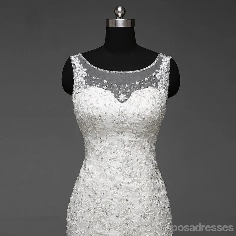 Sexy Backless Scoop Neckline Lace Mermaid Wedding Bridal Dresses, Custom Made Wedding Dresses, Affordable Wedding Bridal Gowns, WD252