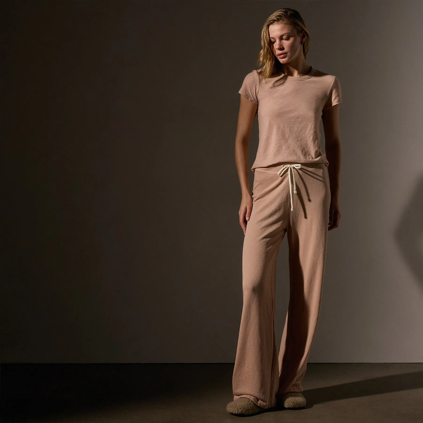 Sheer Slub Crew Neck Tee - Rose Nude