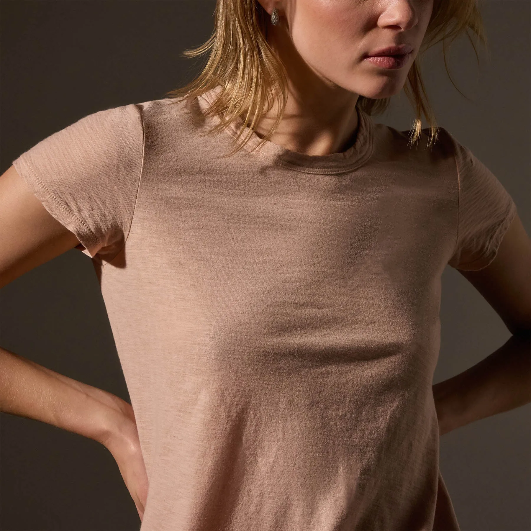 Sheer Slub Crew Neck Tee - Rose Nude