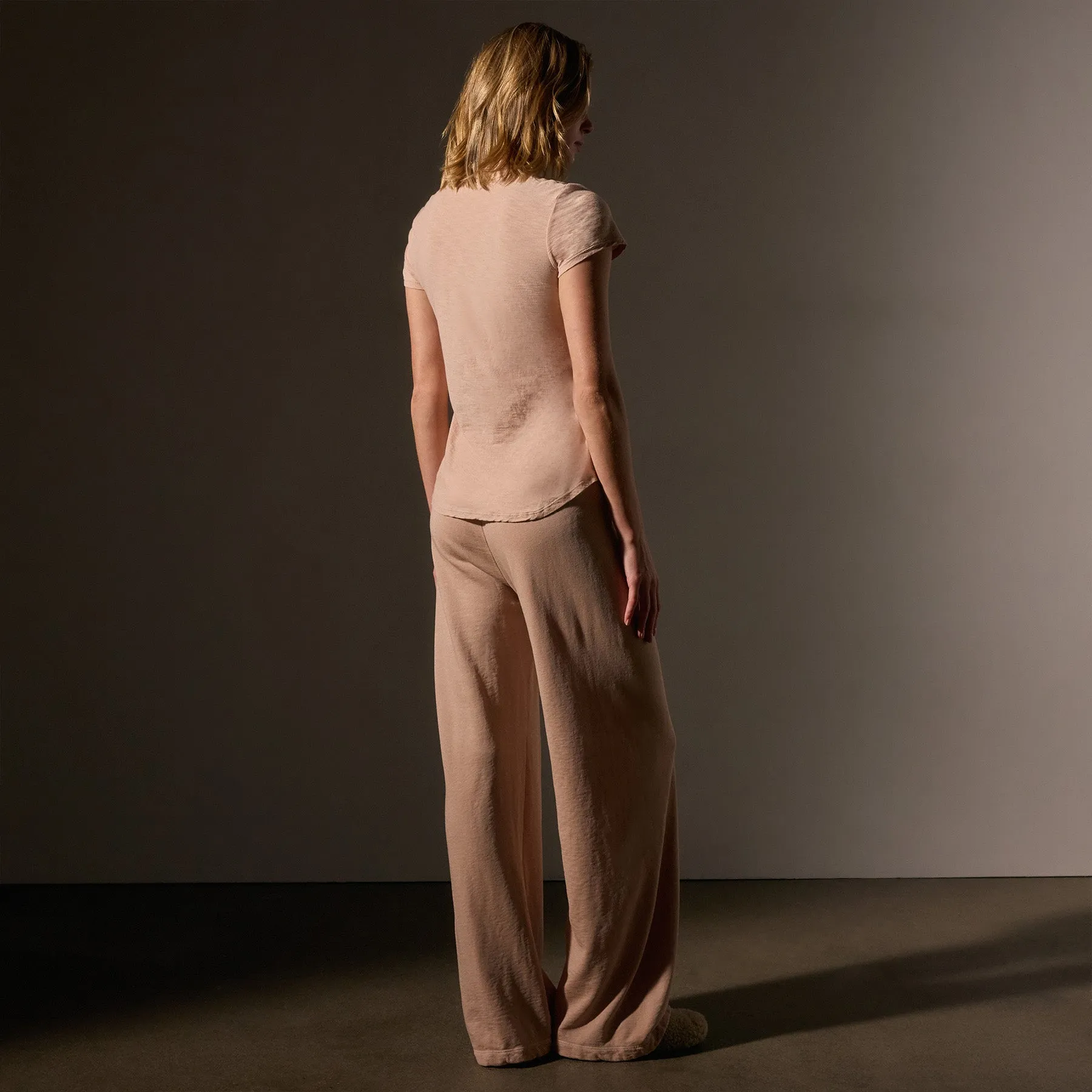 Sheer Slub Crew Neck Tee - Rose Nude