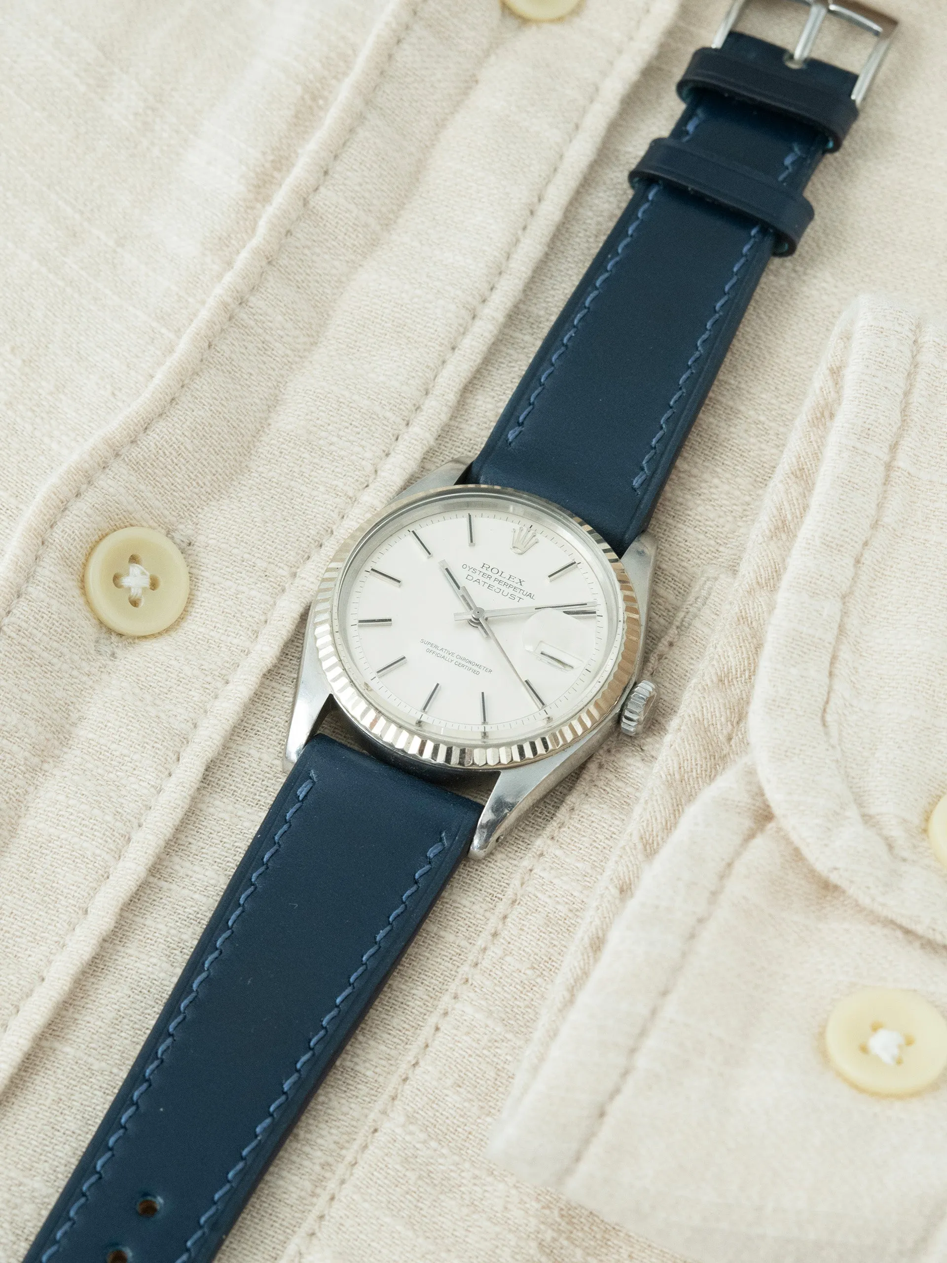 Shell Cordovan Leather Watch Strap - Navy Blue
