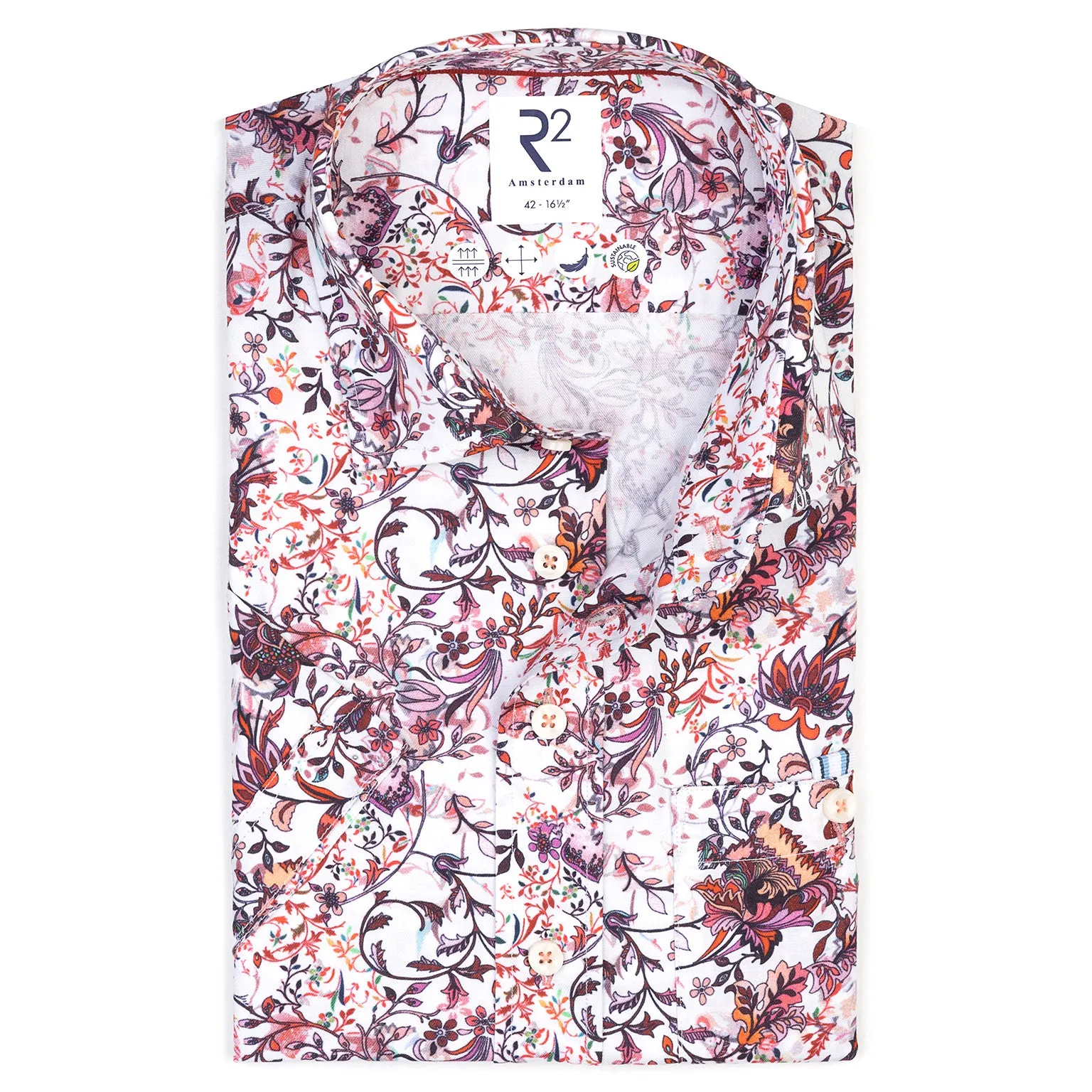Short-sleeve floral print Tencel blend shirt