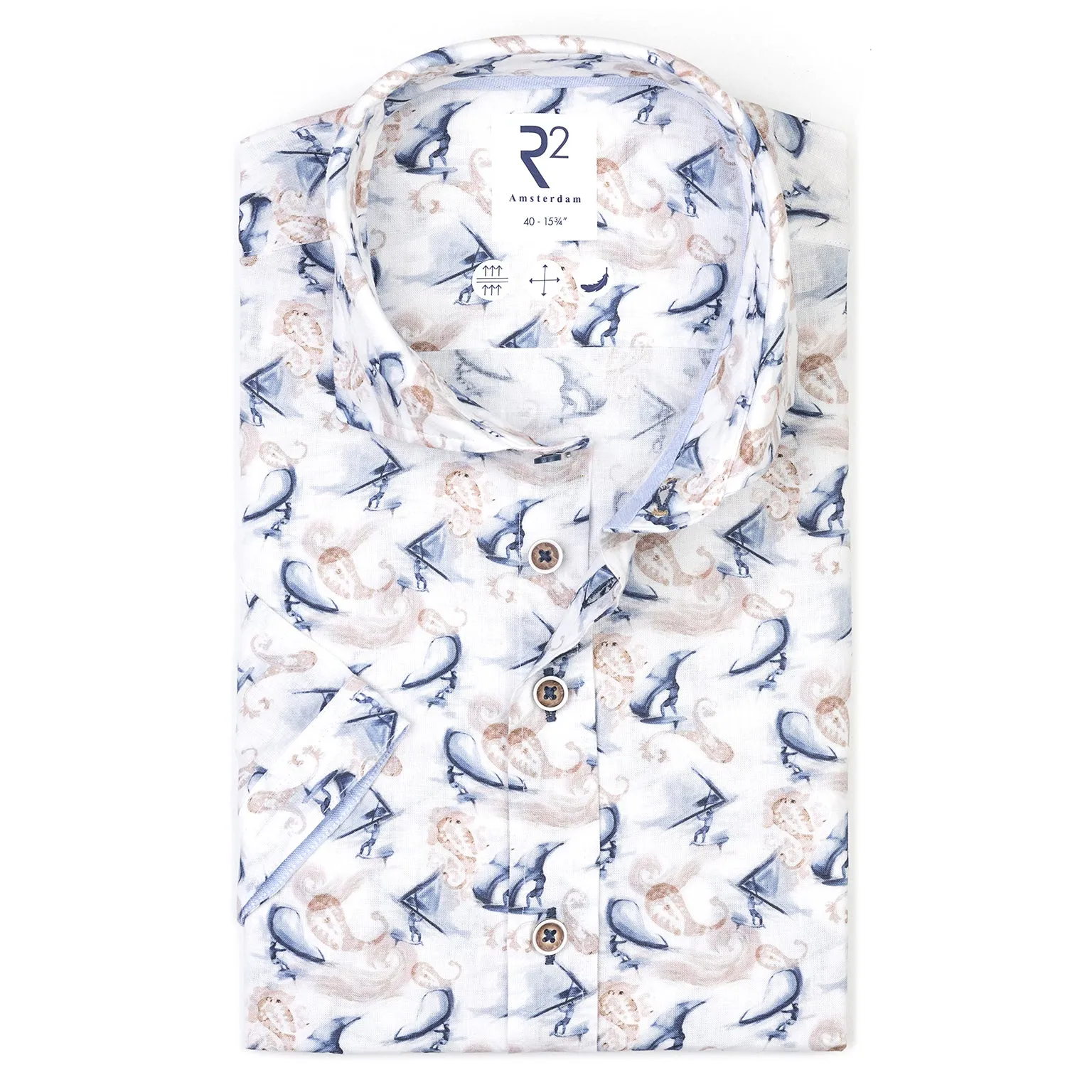 Short-sleeve wing surf print linen blend shirt
