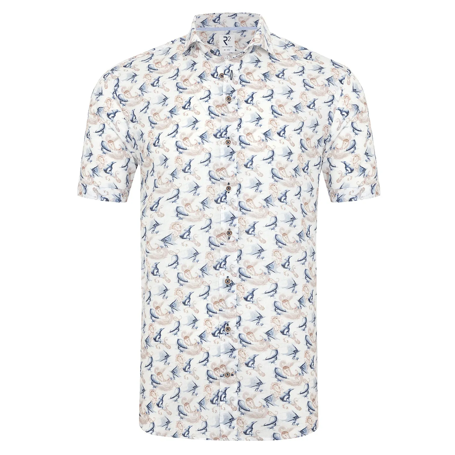Short-sleeve wing surf print linen blend shirt