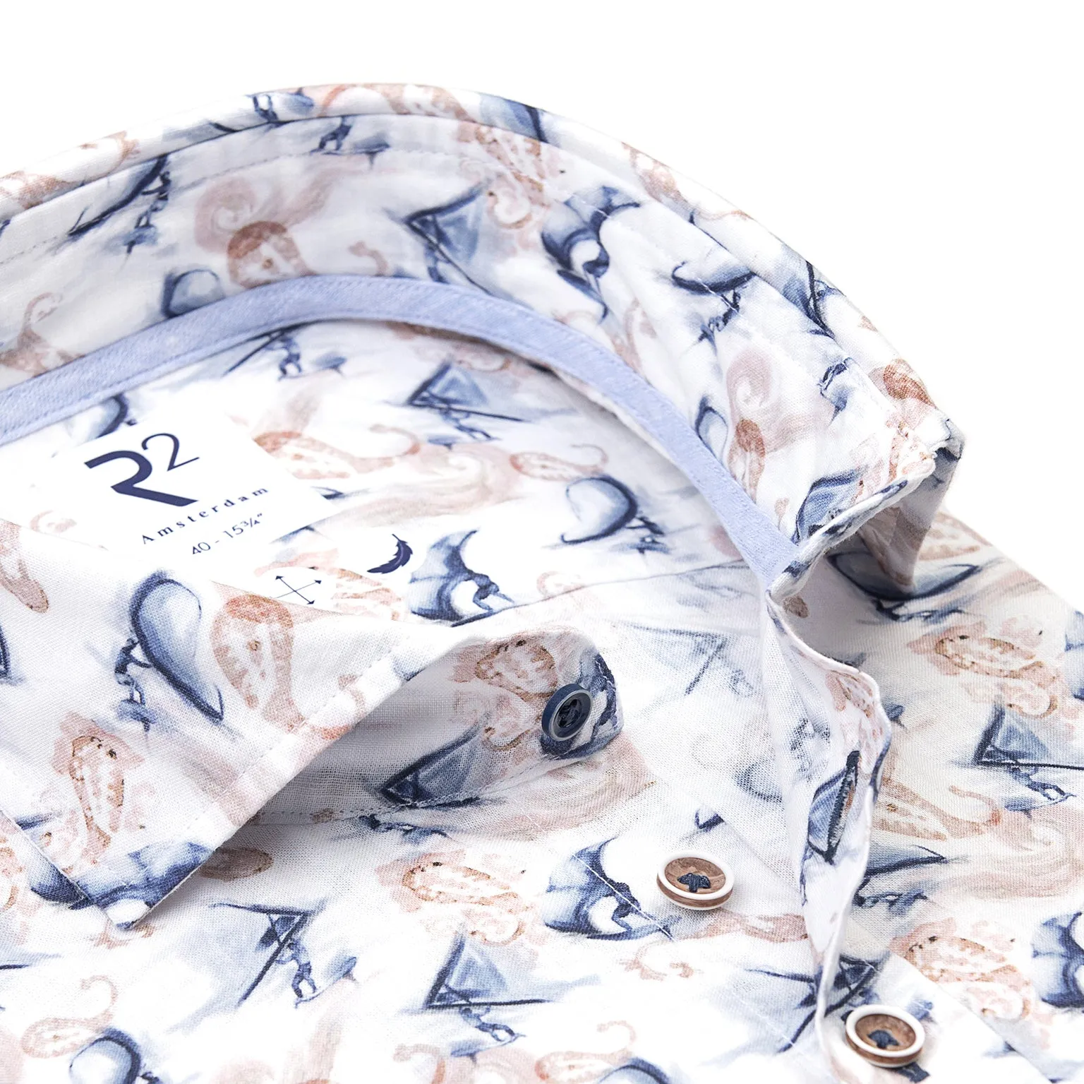 Short-sleeve wing surf print linen blend shirt