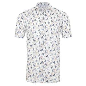 Short-sleeve wing surf print linen blend shirt