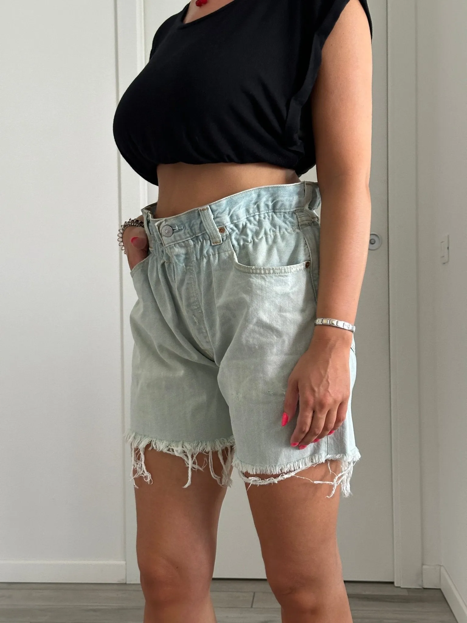 Shorts Levi's Vintage denim sfrangiati a caramella con strappi