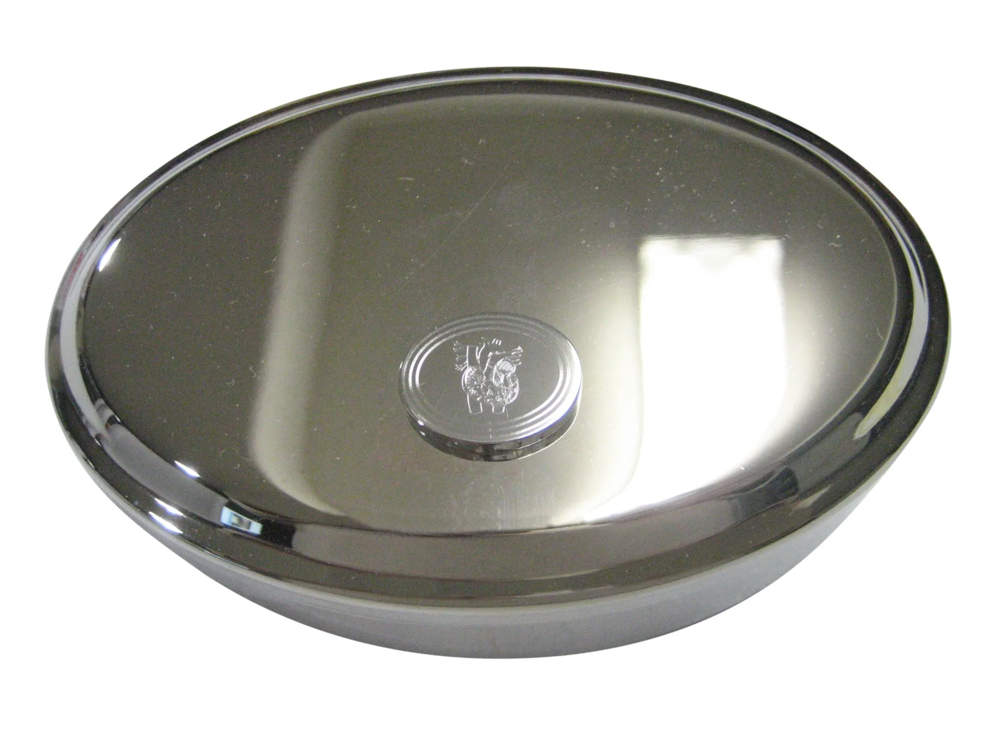 Silver Toned Oval Etched Anatomical Heart Oval Trinket Jewelry Box