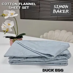 Simon Baker Cotton Flannel Winter Sheet Set Duck Egg 4 Piece