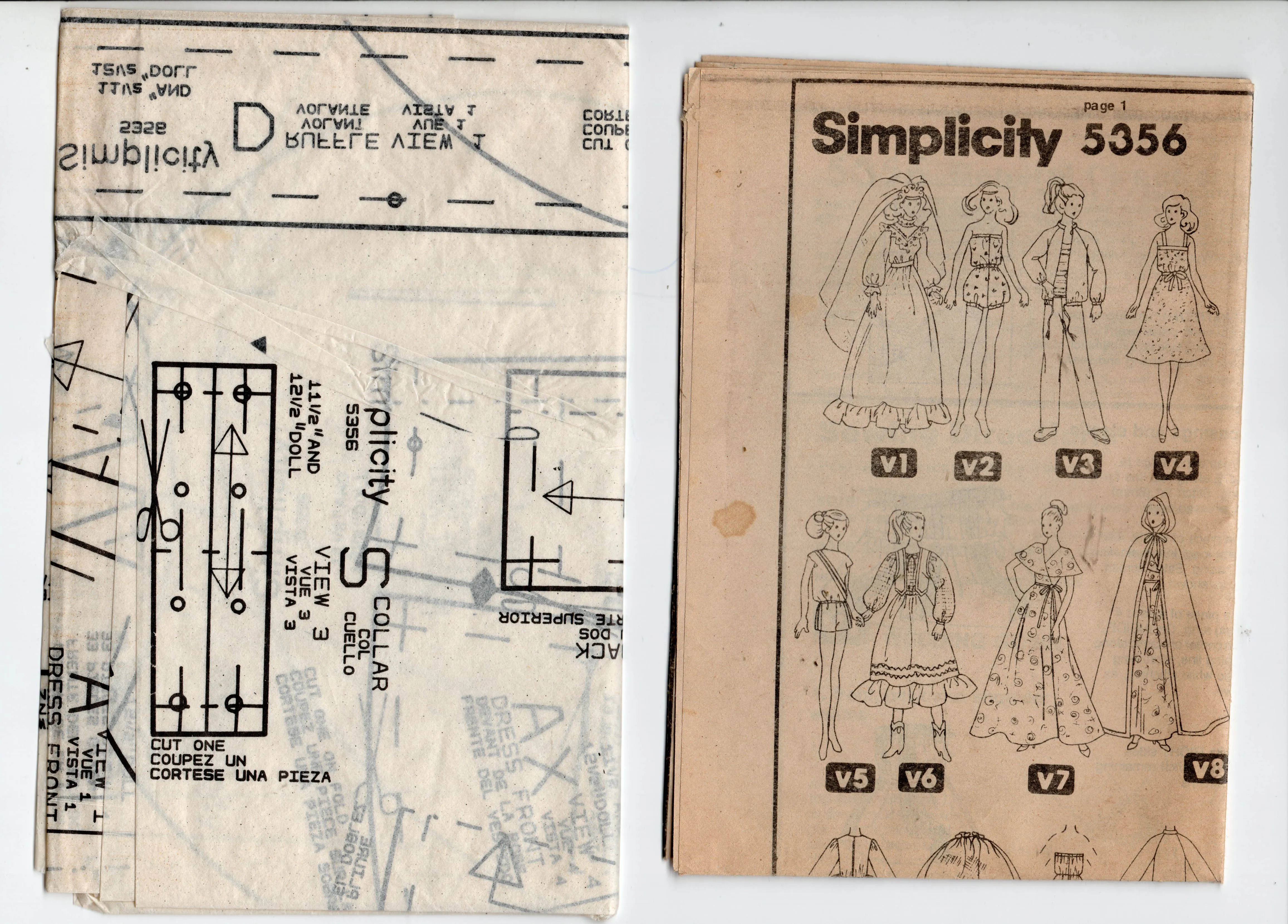 Simplicity 5356 Barbie Doll Clothes & Wedding Dress 1980s Vintage Sewing Pattern Size 11 1/2 Inch Barbie / Teen Dolls