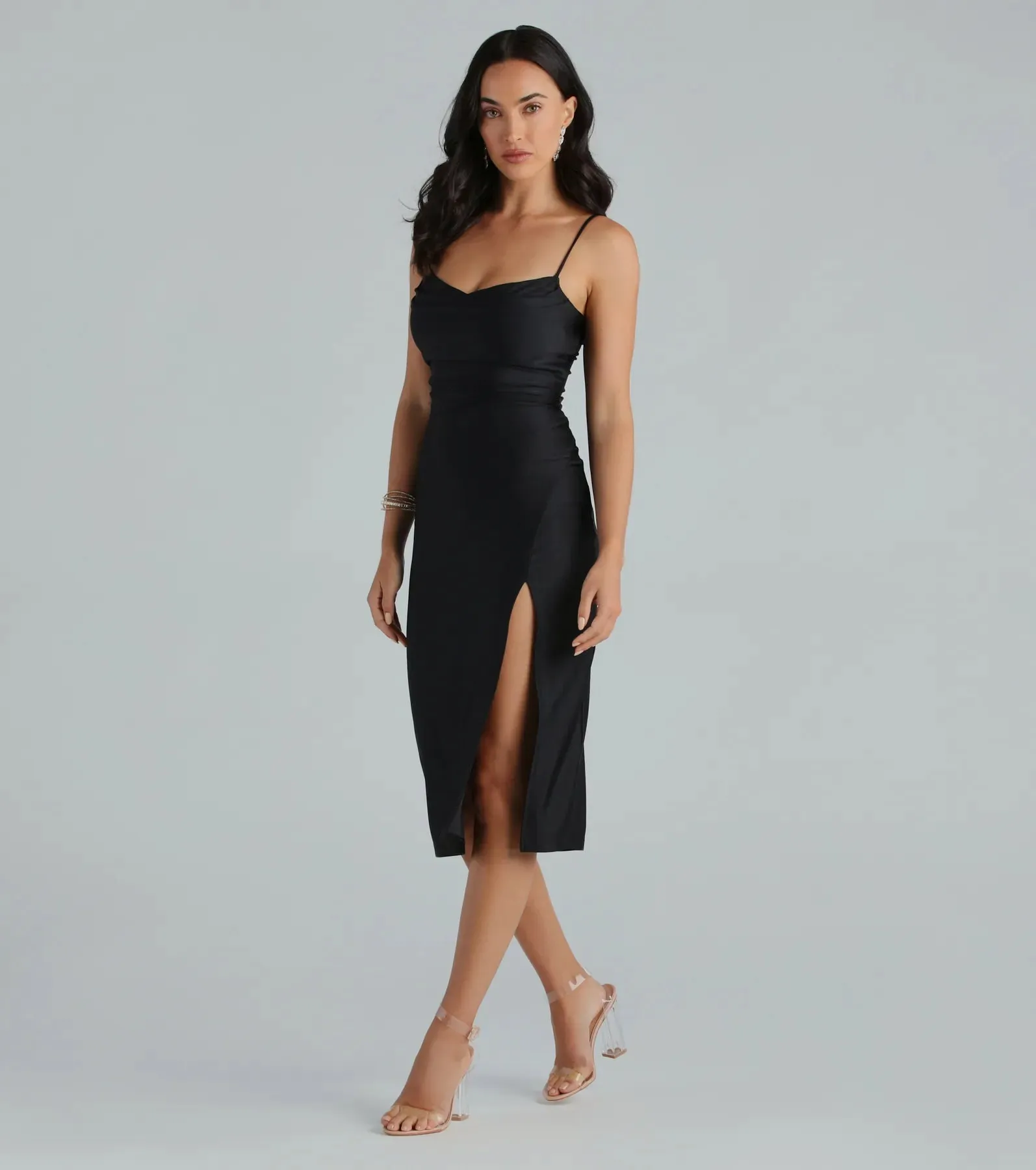 Sleek And Smooth High Slit Midi Dress