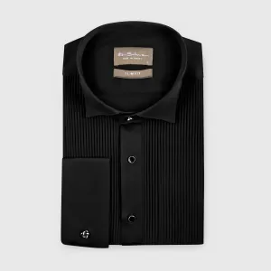 Slim Fit Black Pleated Tuxedo Shirt-Turkish Made