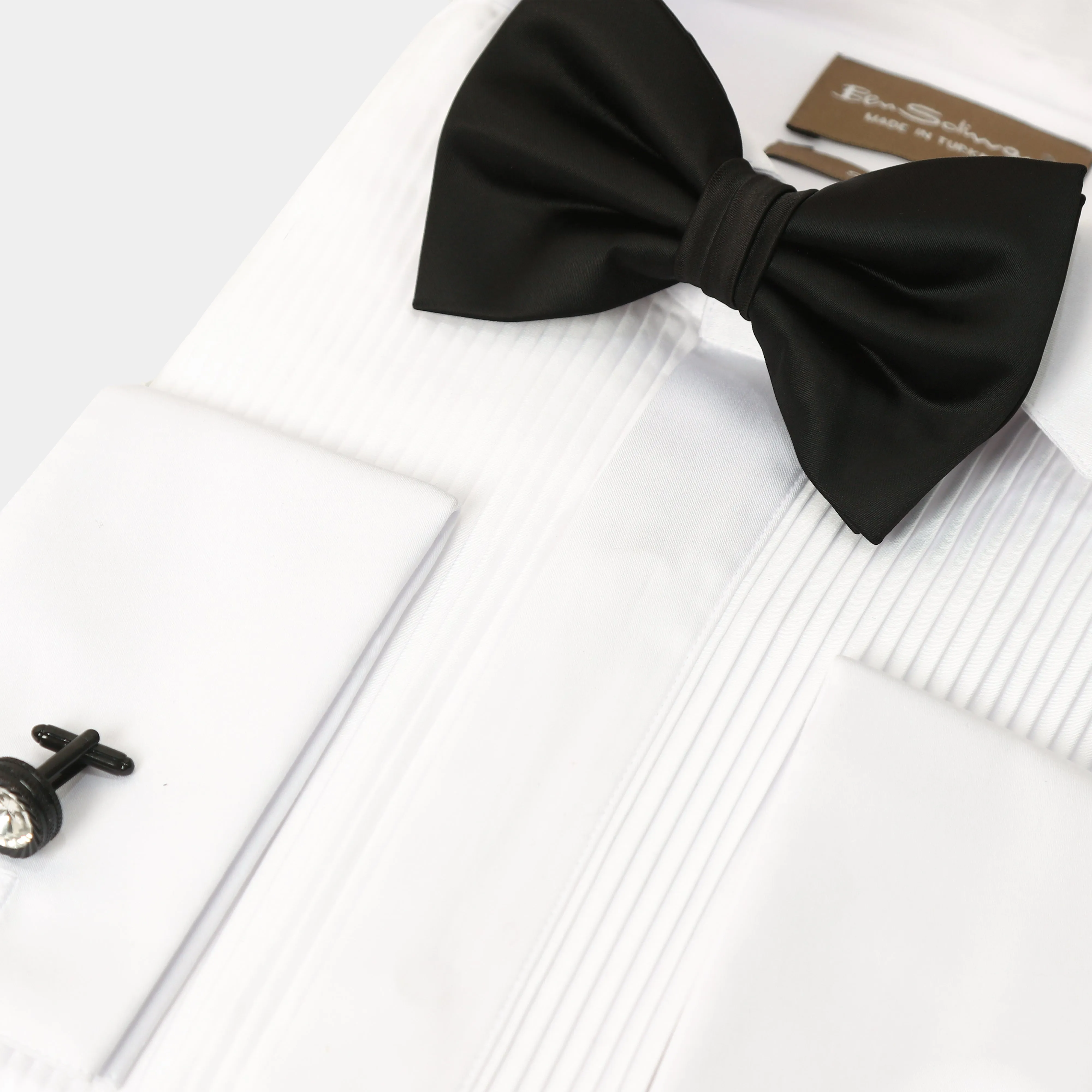 Slim Fit White Pleated Hidden Tuxedo Shirt-Turkish Made