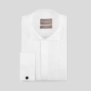 Slim Fit White Pleated Hidden Tuxedo Shirt-Turkish Made