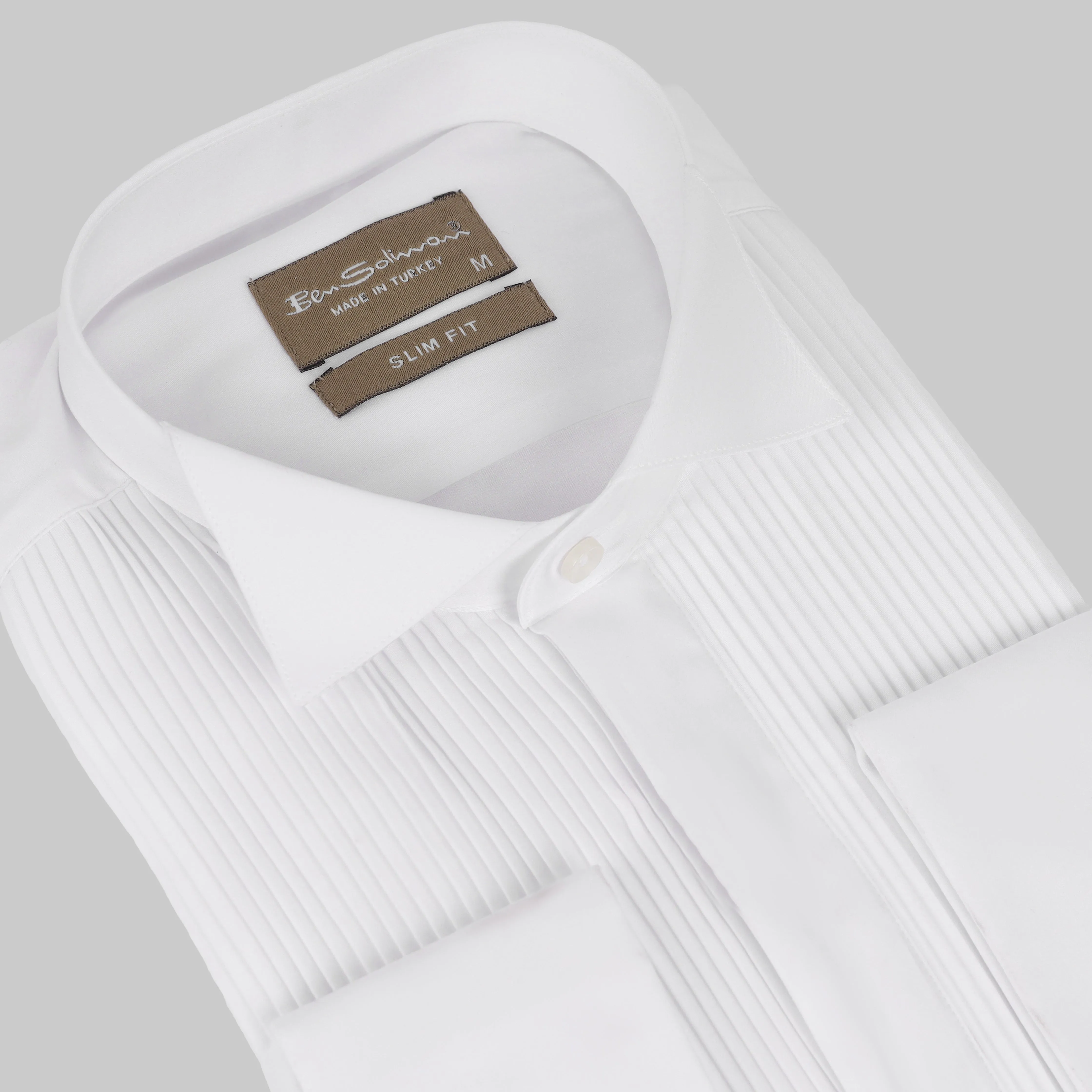 Slim Fit White Pleated Hidden Tuxedo Shirt-Turkish Made