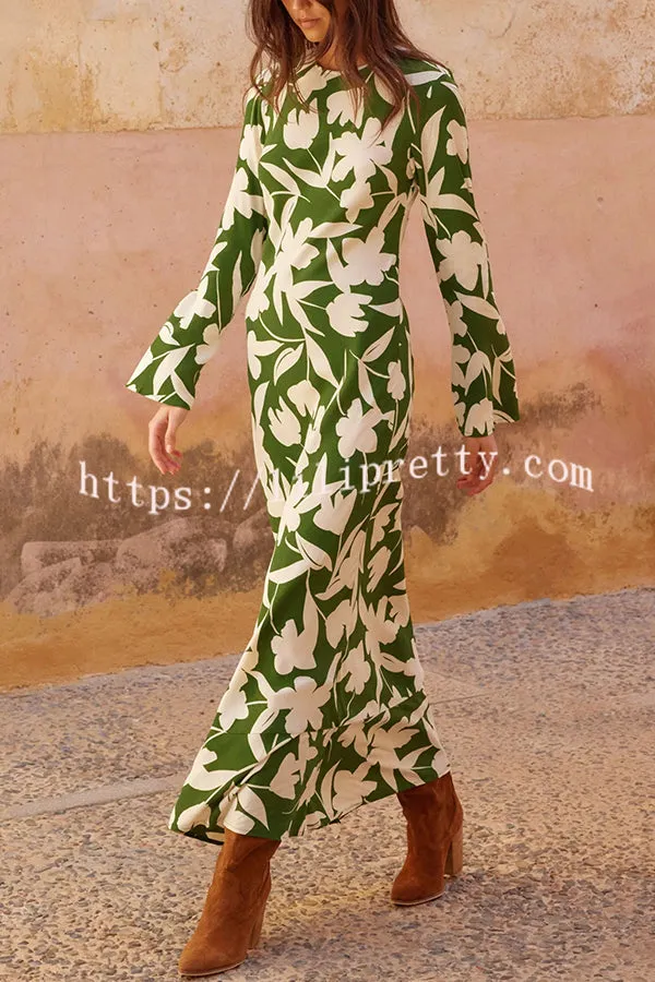 Smooth Lines Color Block Print Long Sleeve Bias Cut Loose Maxi Dress