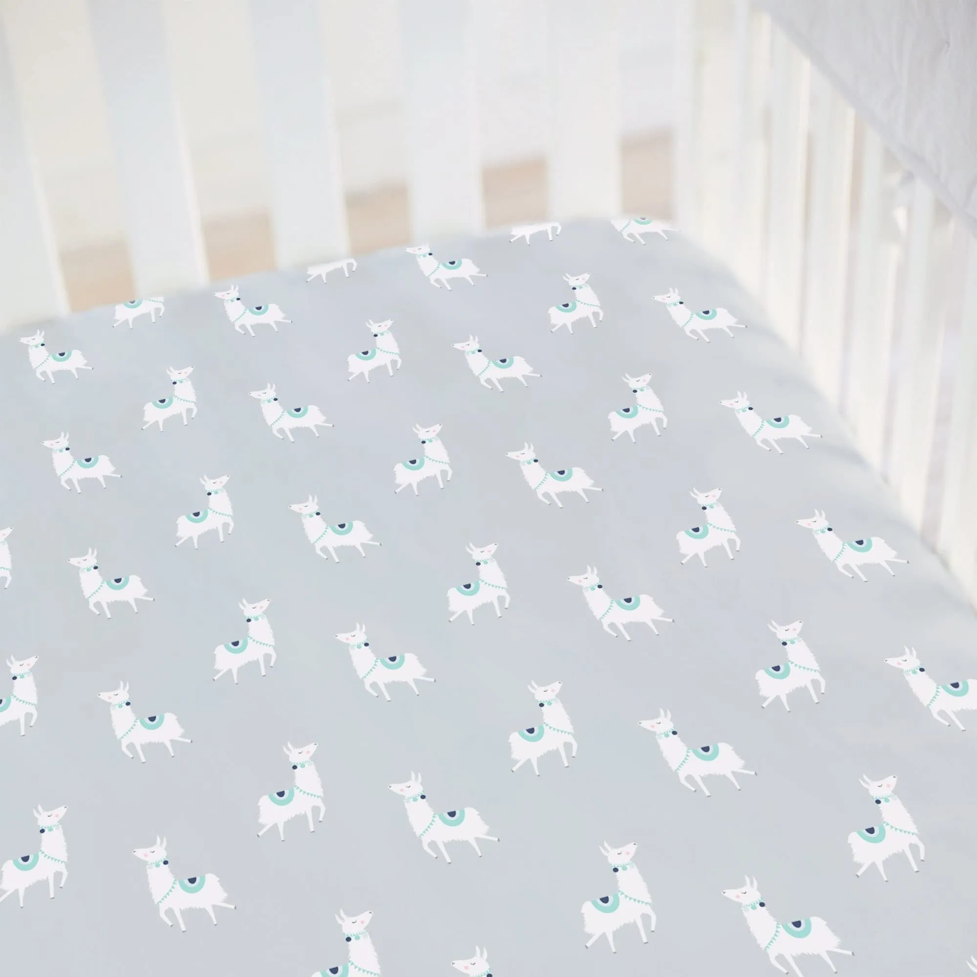 Spud Fitted Crib Sheet Llama Gray Ground 52"x 28" X 9" Grey Neutral