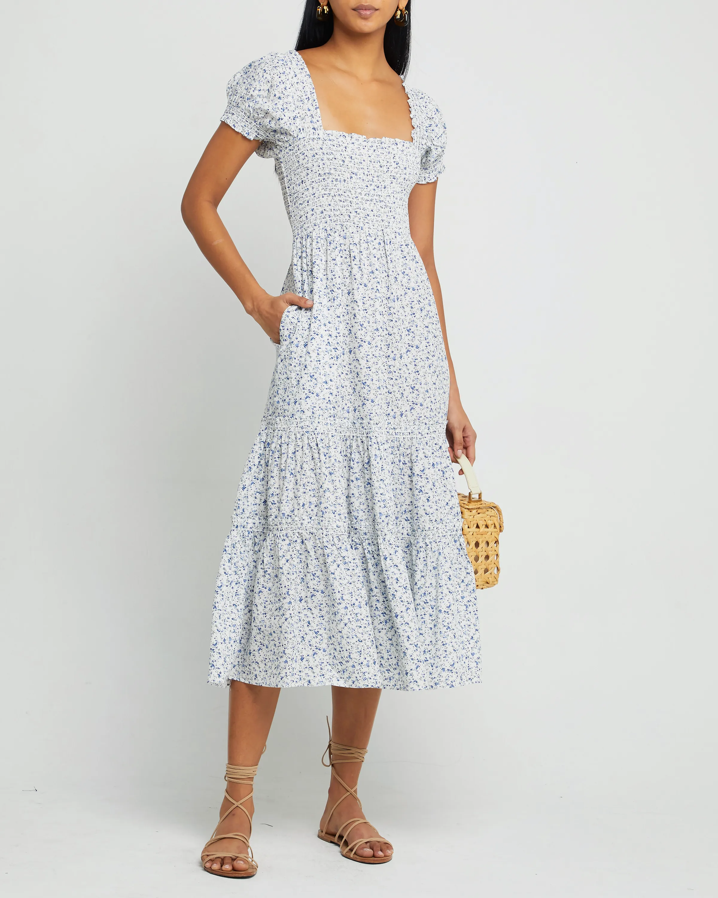 Square Neck Smocked Maxi Dress