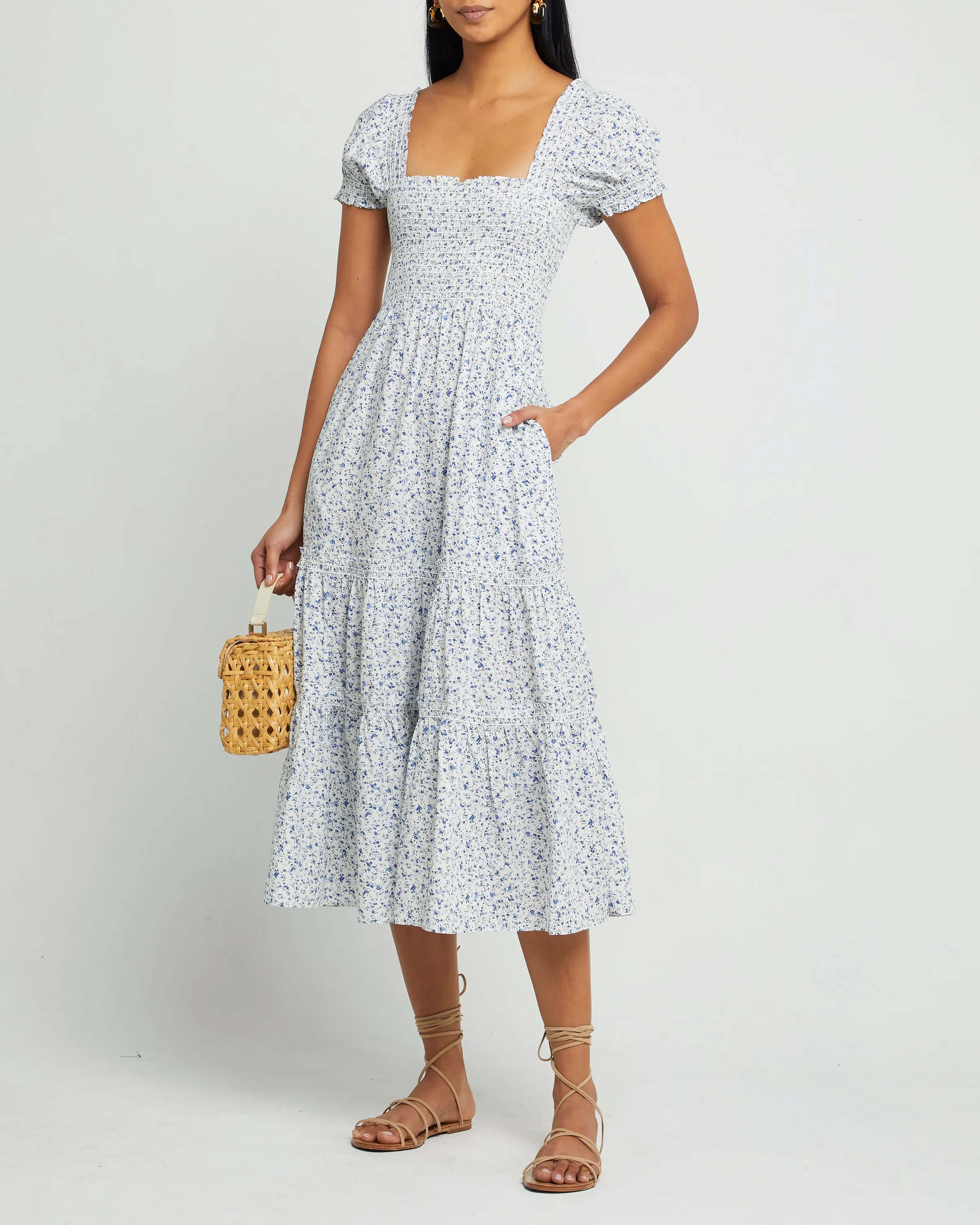 Square Neck Smocked Maxi Dress