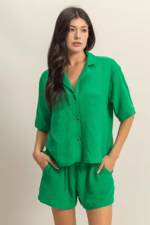 SS Collar Button Front Top