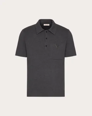 Stretch Cotton Polo Shirt With Metallic V Detail