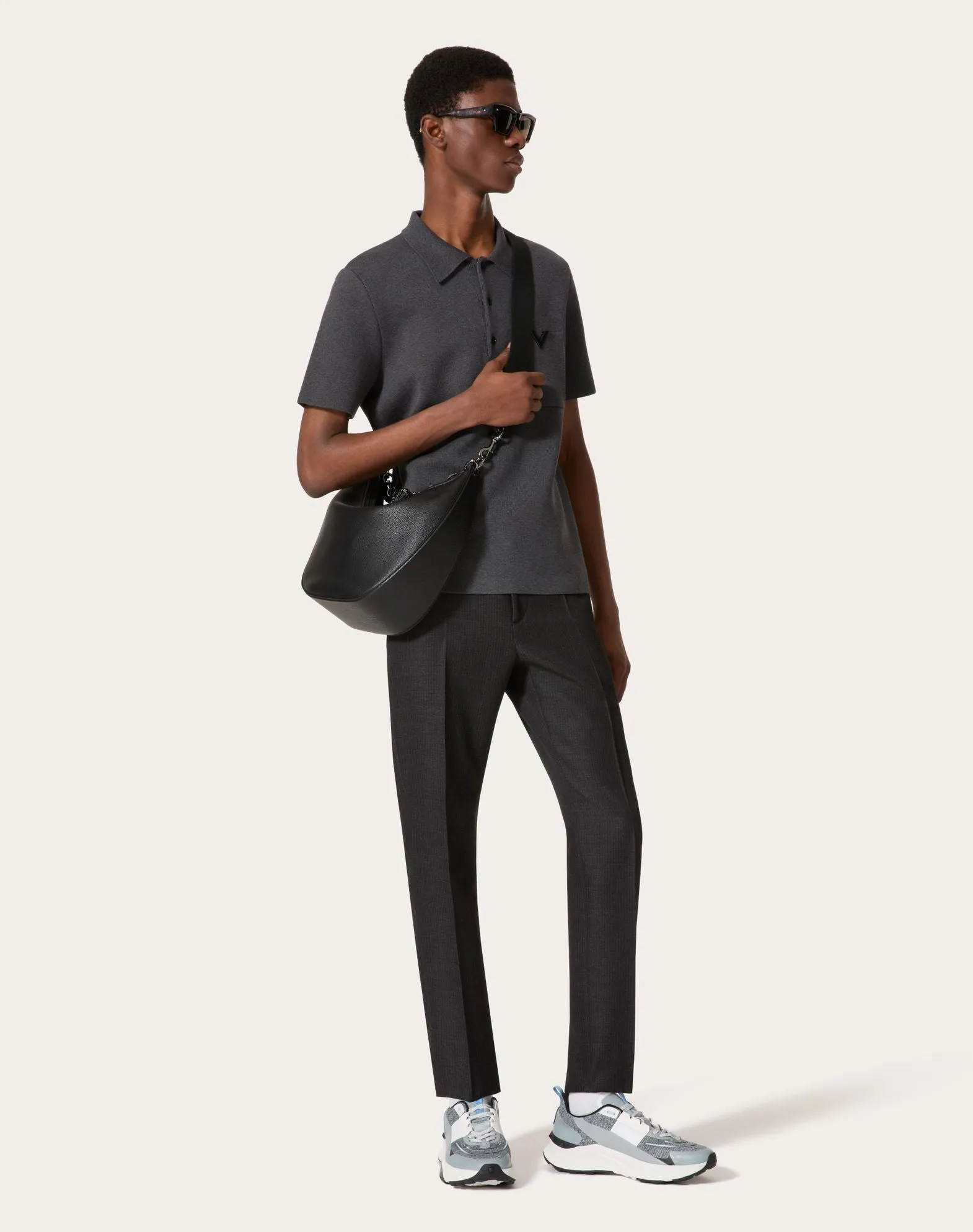 Stretch Cotton Polo Shirt With Metallic V Detail