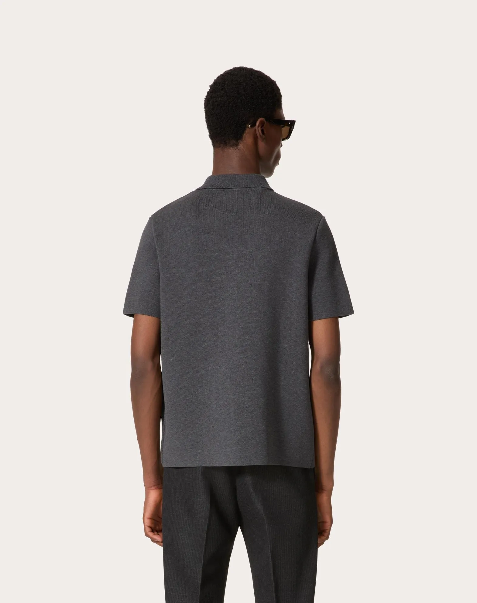 Stretch Cotton Polo Shirt With Metallic V Detail