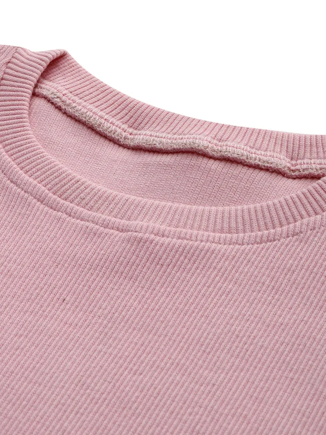 STRIPED RIBBED LIGHT PINK SUMMER GIRLS T-SHIRT - PINK